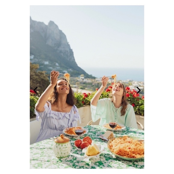 NWT BY MALINA Edda Tiered Ruffle Off the Shoulder Midi Dress Azure Blue Small - Picture 3 of 13